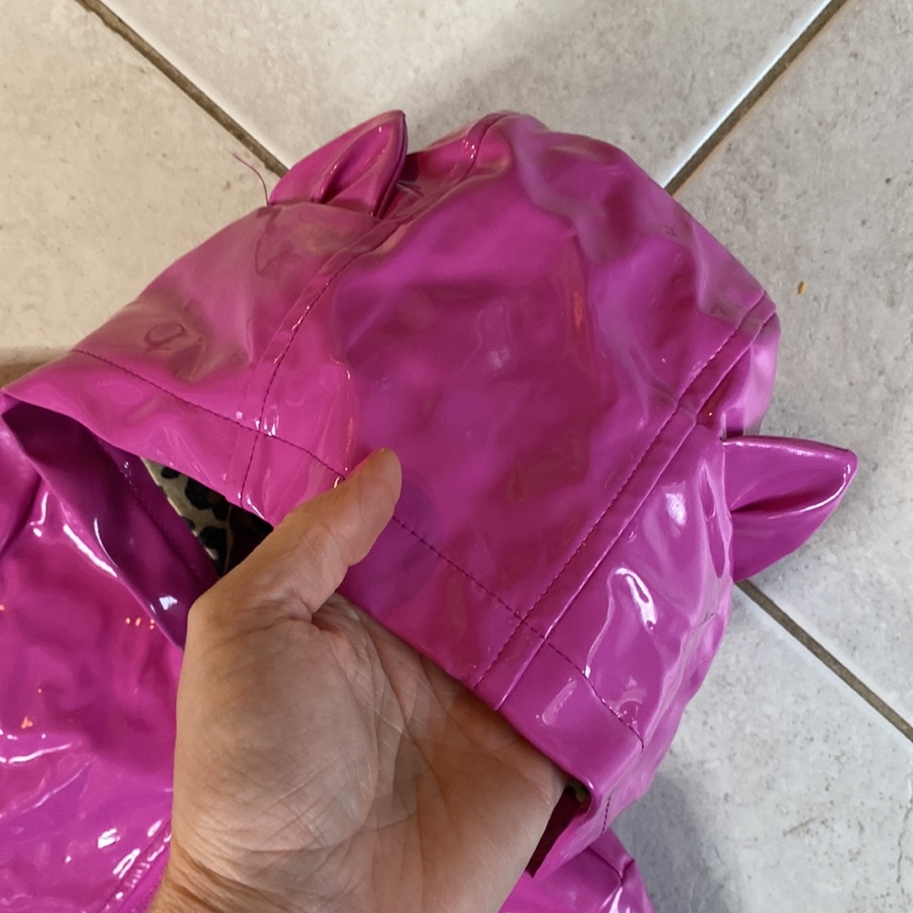 Hot pink raincoat with kitty ears on hood & kitty pockets & leopard - Picture 3 of 7